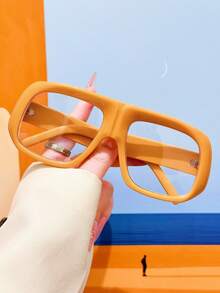 1PC Unisex Retro Aviator Wide Frame Large Lens Clear Glasses Y2K Fashion Street Style Ins Influencer Same Style Daily Outfit Eyewear Frame Vacation - Clear - View 20