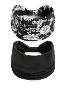 2 Pieces Set Of Printed Wide Elastic Hairbands, Non-Slip Hair Accessories, Simple And Fashionable Fitness Accessories, - Multicolor - View 8