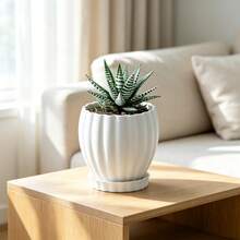 3D Printed Planter With Tray - Compact Vertical Textured Pot For Small Indoor Plants, Modern Minimalist Succulent Container With Drainage Holes, Suitable For Living Room, Bedroom, Office Desk, Windowsill, Ideal Gift For Plant Lovers - Flower Pot - View 6