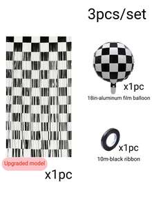 2/1pc Racing Theme Metallic Tinsel Curtains, Black And White Checkered Fringe Curtains, Rain Curtain Balloon Set, Racing Theme Birthday Party Decor Curtains, Theme Party Foil Curtains, "Go Racing" Party Backdrop, Indoor/Outdoor Party Backdrop Decor - Racing - View 18