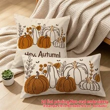 1件 Hello Autumn 線條藝術南瓜仿刺繡枕套，田園鄉村秋季感恩節輕量聚酯纖維單面印花靠墊套，可手洗、機洗、乾洗，拉鍊封口，適用於居家、沙發、床、臥室、客廳、咖啡廳、展覽廳，裝飾枕套，節日派對裝飾 - 芥末黃 - 查看 6