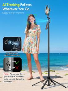 AXNEN C17 AI Face Tracking Selfie Stick Tripod, Stable Balanced Phone Holder, Supports Auto Tracking, Handheld/Desktop Use, Suitable For Selfie, Vlog, Live Streaming And Video Recording - one-size - View 2