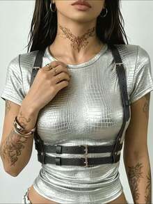1pc Women Black Leather Chest Strap Harness Body Decor Belt Suitable For Daily Use - Black - View 1