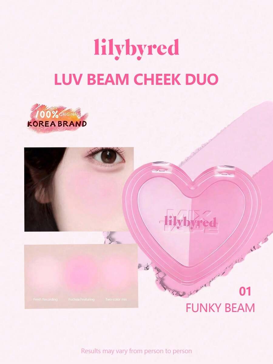 LILYBYRED LUV BEAM 雙色腮紅盤 01 FUNKY BEAM 烘焙絲絨質地，控油配方，自然瑩亮光澤，可疊擦持久顯色，日常臉部腮紅，韓系彩妝禮品