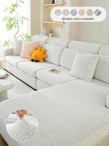1PC Solid Color Linen‑Look Stretch Sofa Cushion Slipcover, High‑Elastic Snug‑Fit Sofa Seat Protector, Pet‑Friendly All‑Season Machine‑Washable Textured Couch Pad For 1/2/3/4‑Seater & L‑Shaped Sectional Sofa - Beige - View 1