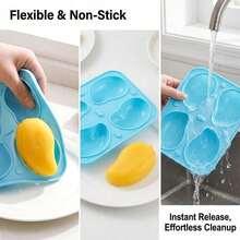 Molde de silicona con forma de mango 3D, molde de mousse de fruta de dos tonos con 4 cavidades, molde duradero antiadherente para decorar pasteles, postres, chocolate y mousse - Multicolor - Ver 4