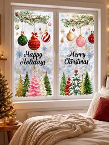 Christmas Window Stickers, Merry Christmas Holiday Static Window Decals, Christmas Ball Pine Cone Snowflake Christmas Tree Stickers, Suitable For Home Store Window Glass Holiday Party Decoration - Merry Christmas Window Decals - View 5