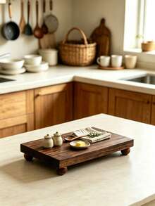 2pcs Wooden Base Kitchen Tray Set, Farmhouse Style Wooden Base Riser, Rustic Wooden Kitchen Storage Organizer, Can Hold Plants, Candles, Cups, Dishes, Spoons, Serving Platters, Dessert Plates, Vase Display, Halloween Decor, Kitchen Decor, Room Decor, Bedroom Decor, Home Decor, Christmas Decor, Bathroom Accessories, Suitable For Patio, Birthday, Table, Kitchen, Bathroom, Bedroom, Living Room, Ramadan, Christmas, 1pc - Multicolor - View 4