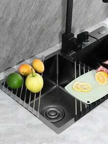 Foldable Stainless Steel Triangle Coil Drying Rack, Suitable For Small Sink Corners, Multi-Functional Kitchen Drain Rack, Rust-Proof Storage Rack, Tripod-Style Shelf, Space-Saving (Black/Grey) - One Size Fits All - View 5