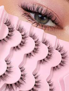 ENCHUW 1 Pair False Eyelashes, Transparent Adhesive Style, Soft And Natural Texture, Short Length, Invisible 3D False Eyelashes Set - Black - View 1