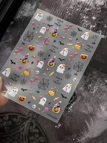 Halloween Cartoon Pumpkin Ghost Skull Candy Lollipop Spider Web Star Bat Lovely Adhesive Nail Tip 5D Art Sticker Manicure Decals - Multicolor - View 8