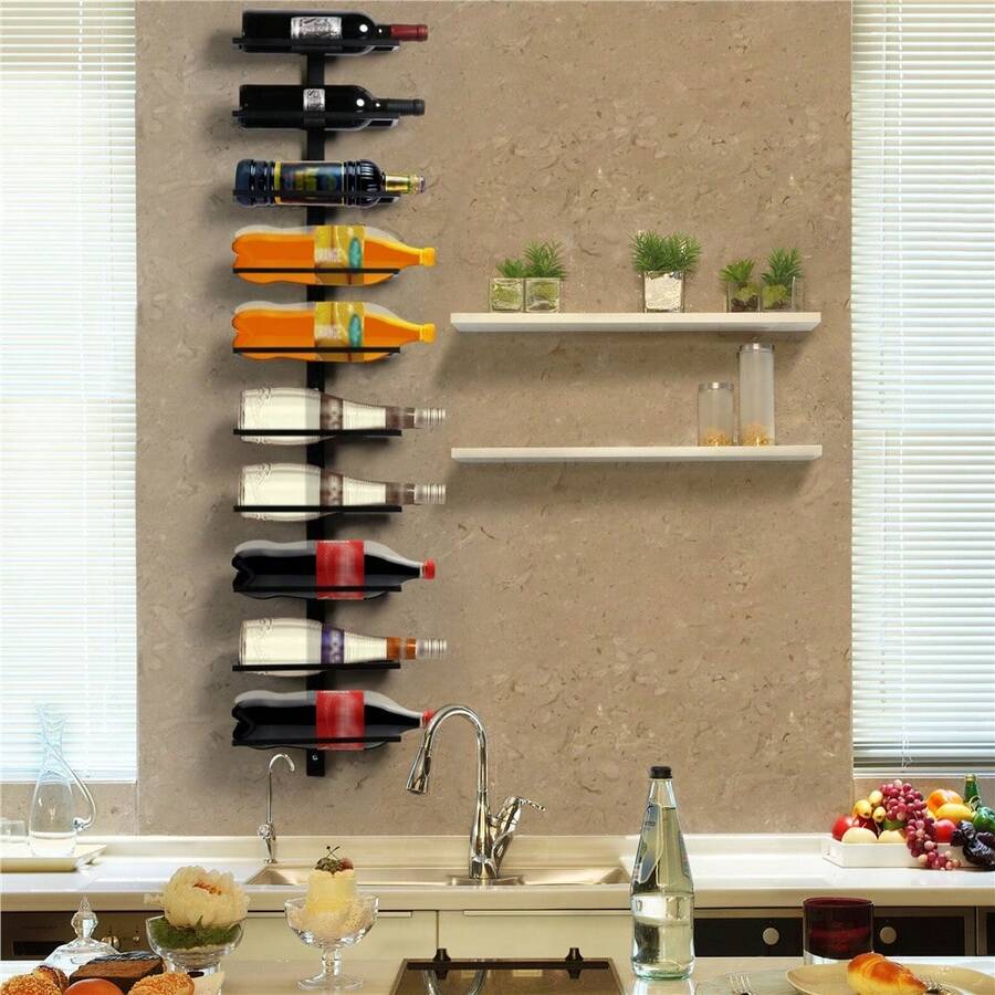 Costoffs Weinregal aus Metall 10 Flaschen Wandregal Getränkeregal für die Wand Flaschenregal Aufbewahrungsregal Weinschrank Wandmontage - Schwarz - Übersicht 1