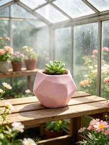 Maceta geométrica de polígono impresa en 3D para suculentas, textura mate en 3 colores negro, blanco y rosa, estilo nórdico minimalista para escritorio, adecuada para cactus, suculentas y plantas verdes pequeñas, decoración del hogar para interior y balcón, maceta de plantación, 3 colores opcionales | Compatible con suculentas, cactus y plantas verdes pequeñas - multicolor - Ver 2