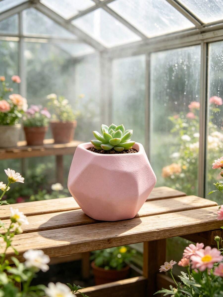 Maceta geométrica de polígono impresa en 3D para suculentas, textura mate en 3 colores negro, blanco y rosa, estilo nórdico minimalista para escritorio, adecuada para cactus, suculentas y plantas verdes pequeñas, decoración del hogar para interior y balcón, maceta de plantación, 3 colores opcionales | Compatible con suculentas, cactus y plantas verdes pequeñas