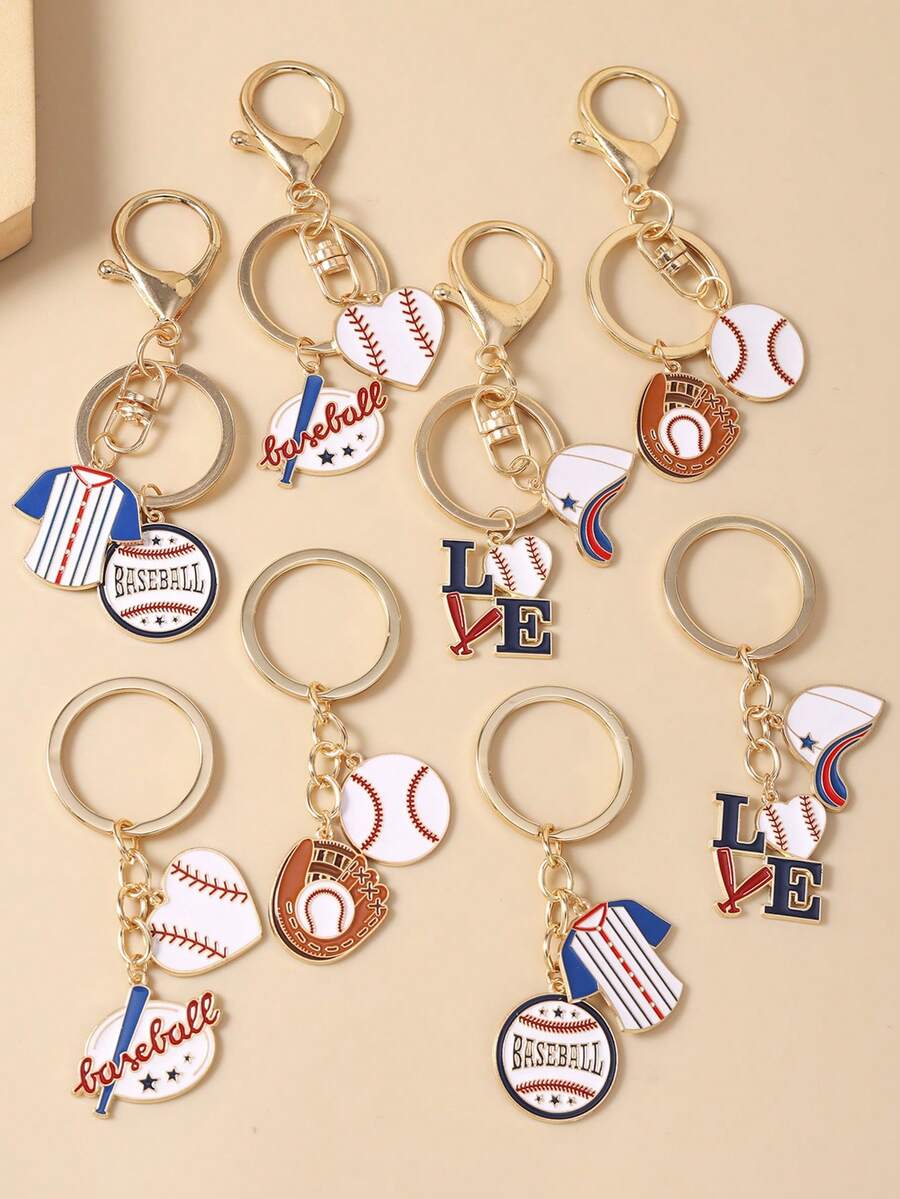 1pc New Fashion Design Exquisite Baseball Glove Clothing Keychain Keyring Letter Baseball Jersey Women's Daily Key Ring Bag Pendant - Multicolor - View 1