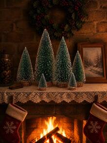 9pcs Mini Christmas Tree Artificial Christmas Decorations, Desktop Decor For Christmas Party, Holiday Home Handmade Decoration, Winter New Year Room Living Room Decor - Green - View 6
