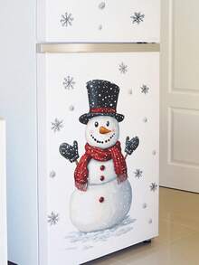 Self-Adhesive Snowman & Snowflake Wall Stickers, Removable PVC Plastic Decals With Cute Snowman, Red Scarf And Snowflakes, Asymmetrical Cut, Suitable For Doors, Mirrors, Peel And Stick Christmas Winter Decor - Multi-color - View 6
