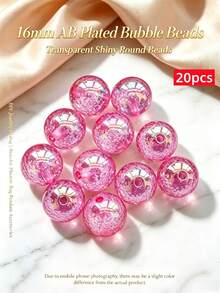 20pcs/Pack 16mm Mixed Color AB Plated Bubble Beads, Large Hole Round Acrylic Beads, Suitable For Jewelry Making, DIY Necklace, Bracelet, Keychain, Bead Pen, Handmade Crafts, Personalized Gifts - Multicolor - View 10