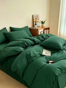 Dunkelgrünes minimalistisches, bequemes, weiches und hautfreundliches Bettbezug-Set (1*Bettbezug + 2*Kopfkissenbezüge, ohne Füllung), geeignet für Schlafzimmer und Gästezimmer, maschinenwaschbar, für alle Jahreszeiten - Dunkelgrün - Übersicht 7