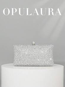 OpulAura 1件装银色女士新款闪亮钻石迷你盒形手拿包，精致迷人，适合派对、晚宴等场合，优雅大方，可用于浪漫婚礼、正式派对、返校舞会、生日聚会、时尚鸡尾酒会等，配有金属链。 - 銀色 - 查看 1