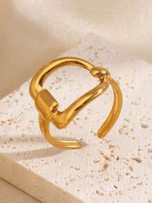 2PCS/1PC Stainless Steel 18K Gold Plated Minimalist Letter D Open Ring Suitable For Women's Daily Wear - Multicolor - View 8