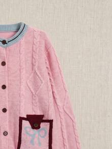 JIANHU Pink Bow Pocket Cardigan - Autumn/Winter - Pink - View 8
