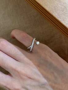 1pc Exquisite Small Cubic Zirconia Geometric Tail Ring Suitable For Women's Daily Commute Wear - Silver - View 7