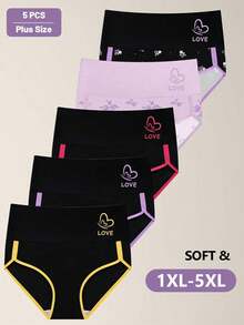 MEIYATING 5pcs Plus Size Ladies Panties High Waist Fashionable Contrast Color Briefs - Multicolor - View 5