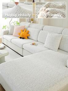 1PC Solid Color Linen‑Look Stretch Sofa Cushion Slipcover, High‑Elastic Snug‑Fit Sofa Seat Protector, Pet‑Friendly All‑Season Machine‑Washable Textured Couch Pad For 1/2/3/4‑Seater & L‑Shaped Sectional Sofa - Beige - View 4