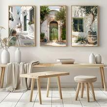 3 Piezas Pintura en Lienzo de Arquitectura Mediterránea - Estilo de Pintura al Óleo Moderno Arte de Pared, Adecuado para Sala de Estar, Dormitorio, Cocina - Regalo de Decoración de Otoño, Se Puede Usar para Decoración de Sala de Estar, Dormitorio, Comedor, Marco Opcional, Póster Moderno, Arte de Pared, Pintura en Lienzo - A - Ver 1