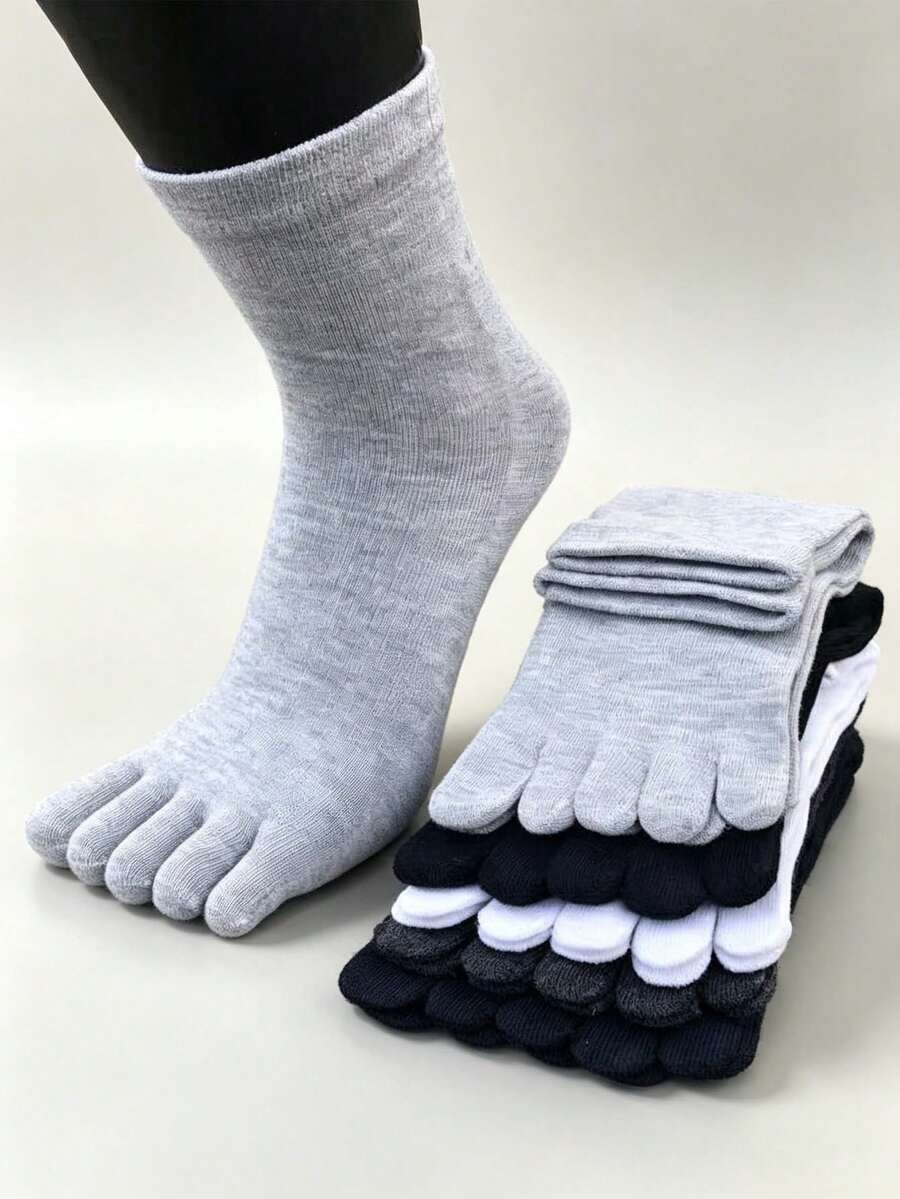 5 Pairs Five-Finger Socks, All-Season Black & White Split-Toe Socks, Sweat-Absorbing, Breathable, Odor-Resistant, Mid-Calf Sports Socks - Multicolor - View 1