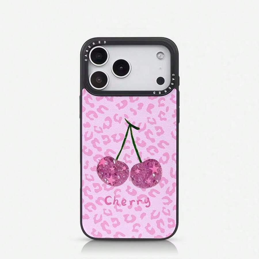 1pc Minimalist Leopard Print Cherry Pattern Phone Case, Compatible With Phone16 Pro Max, 15 Pro Max, 14 Pro Max, Korean-Style High-End Fashion Fun Phone Case, Shockproof Anti-Drop Frame, 2-In-1 Hard Shell Back Cover, Compatible With 17/18/17Pro/17Promax/11/12/13/14/15/16 Pro Max Plus, Elegant Design Suitable For Men And Women, Perfect Gift For Girlfriend On Christmas, Valentine's Day, Easter, Wedding Season And Birthday! - Multicolor - View 1