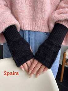 1/2 Pairs Autumn/Winter Half-Finger Knitted Gloves, Suitable For Students, Office And Writing, Warm And Cold-Resistant, Women's Touchscreen Gloves - Multicolor - View 17
