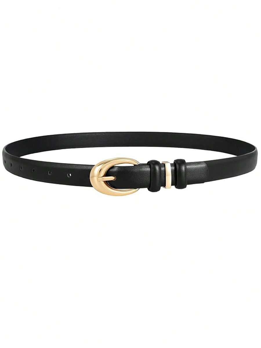 Minimalist Buckle Versatile Belt Solid Color Casual Geometric Buckle Waist Belt Thin Waist Belt Suitable For Pants And Skirts - Black - View 1