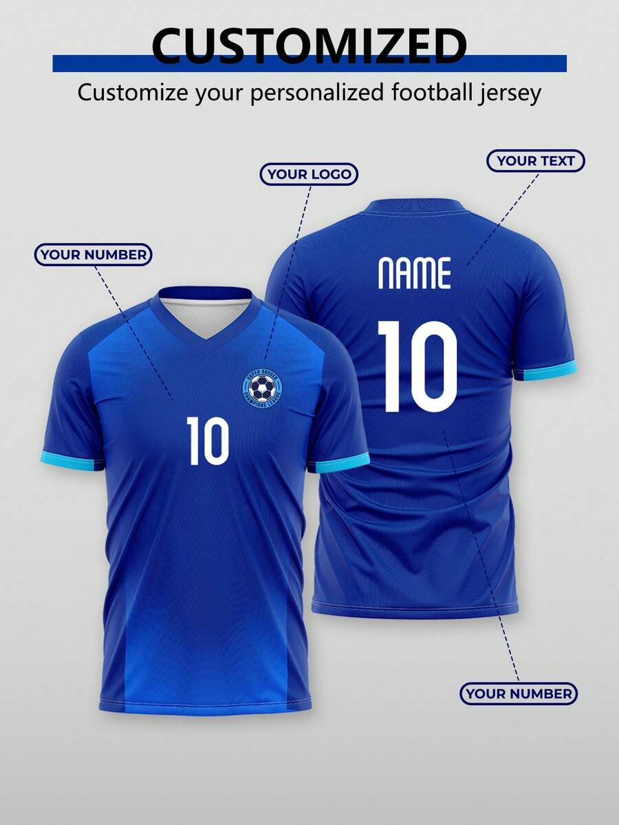 Áo bóng đá nam tùy chỉnh giải National Team League mùa 2026-27, tùy chỉnh logo, số, tên đội và tên cầu thủ - Màu xanh lam - Xem 1