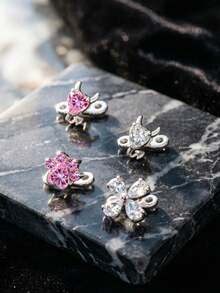 1Pc Pink Series G23 Titanium CZ Inlaid Dermal Anchor Hypoallergenic Body Piercing Jewelry For Daily Wear - Pink - View 5