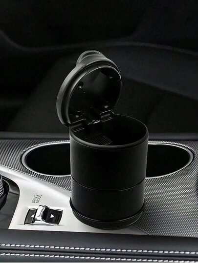 1/2/3/4pcs Car Compartment Design Center Console Ashtray, Solid Color Round Plastic Ashtray, One-Hand Open/Close Trash Bin, Portable Home & Car Dual-Use Accessory (Black), Car Accessories, Back To School Supplies, Lightweight & Portable