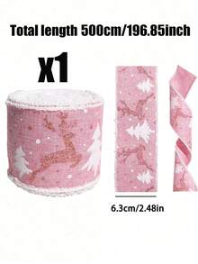 Cinta decorativa navideña de 5/2/1m, cinta navideña rosa, no deformable, adecuada para materiales de manualidades/lazos & decoración navideña/envoltura de regalos/decoración del hogar - Talla única - Ver 14