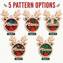 Custom Reindeer Name Christmas Ornament, Personalized Party Decor, Festive Antler Style, Checkered Decor, Customized Christmas Tree Decoration, Customizable Name Tag, Home Holiday Decor, Unique Christmas Gift 2026, Room Decor, Family And Friends - Red - View 3
