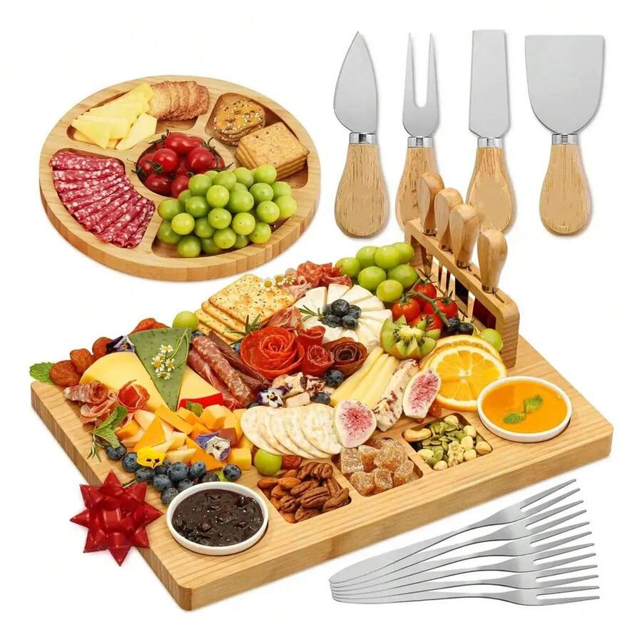 Tabla Para Quesos Madera Bambú Rectangular con Utensilios - Ver 1