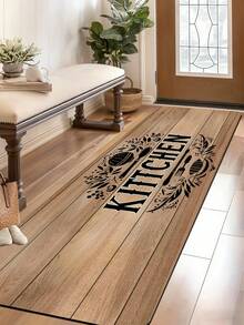 1pc Faux Wood Grain Board Base Vintage KITCHEN Theme Printed 3.5mm Floor Mat, Soft Rubber Cuttable, Kitchen Rug Bathroom Mat, Suitable For Kitchen, Bathroom, Entryway, Hallway, Living Room, Outdoor Garden Decor Small Rug Indoor Mat - Multicolor - View 9