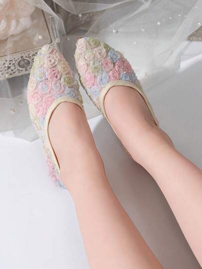 Färgstarka mesh-ballerinaskor med blommor för tonårstjejer, lätta slip-on barnskor, flickors skor för picknick, semester och bankettillfällen