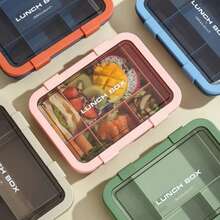 1pc Divided Bento Lunch Box, 5-Compartment Large Capacity Lunch Box, Reusable Portable Lunch Box, Leak-Proof Lunch Box For Students And Adults, Food Container With 5 Compartments And Utensil Set, Suitable For School, Office, Picnic, Microwave , Dishwasher - Multicolor - View 8
