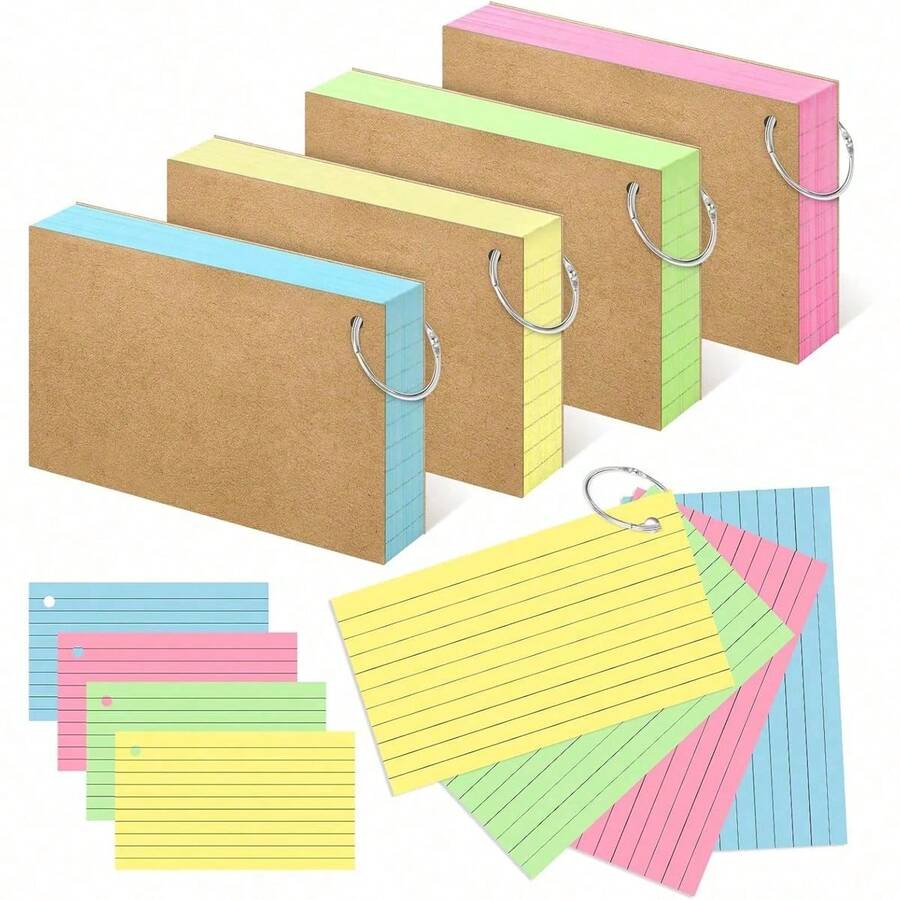 1pc Colorful Ring Binder Index Card, 7.62 X 12.7cm, With Ring Binder And Perforated Lined Memo Card, Portable Review Card, Suitable For School, College, Home, Office, Memory, To-Do List (10 Colors), Learning Supplies, Back To School Essentials - one-size - View 1