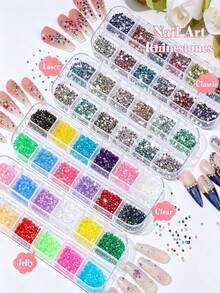 4 Boxes Nail Art Rhinestone Decoration Set, 3D Small Jelly Transparent AB Rhinestones Crystal Gems, Includes Nail Art Decoration Tools 1 Pair Of Tweezers And 1 Piece Wax Pencil, Suitable For Nail Art DIY, Tumblers, Face Makeup - Multicolor - View 2