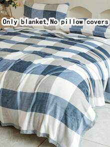 1pc Minimalist Plaid Pattern Blanket, Warm Thick Soft Comfortable Blanket, Plaid Print Pattern, For Home Decor, Suitable For Bed, Sofa, Office, Room Decor, Dorm, Machine Washable, Back To School Dorm Decor College Decor - Blue - View 2