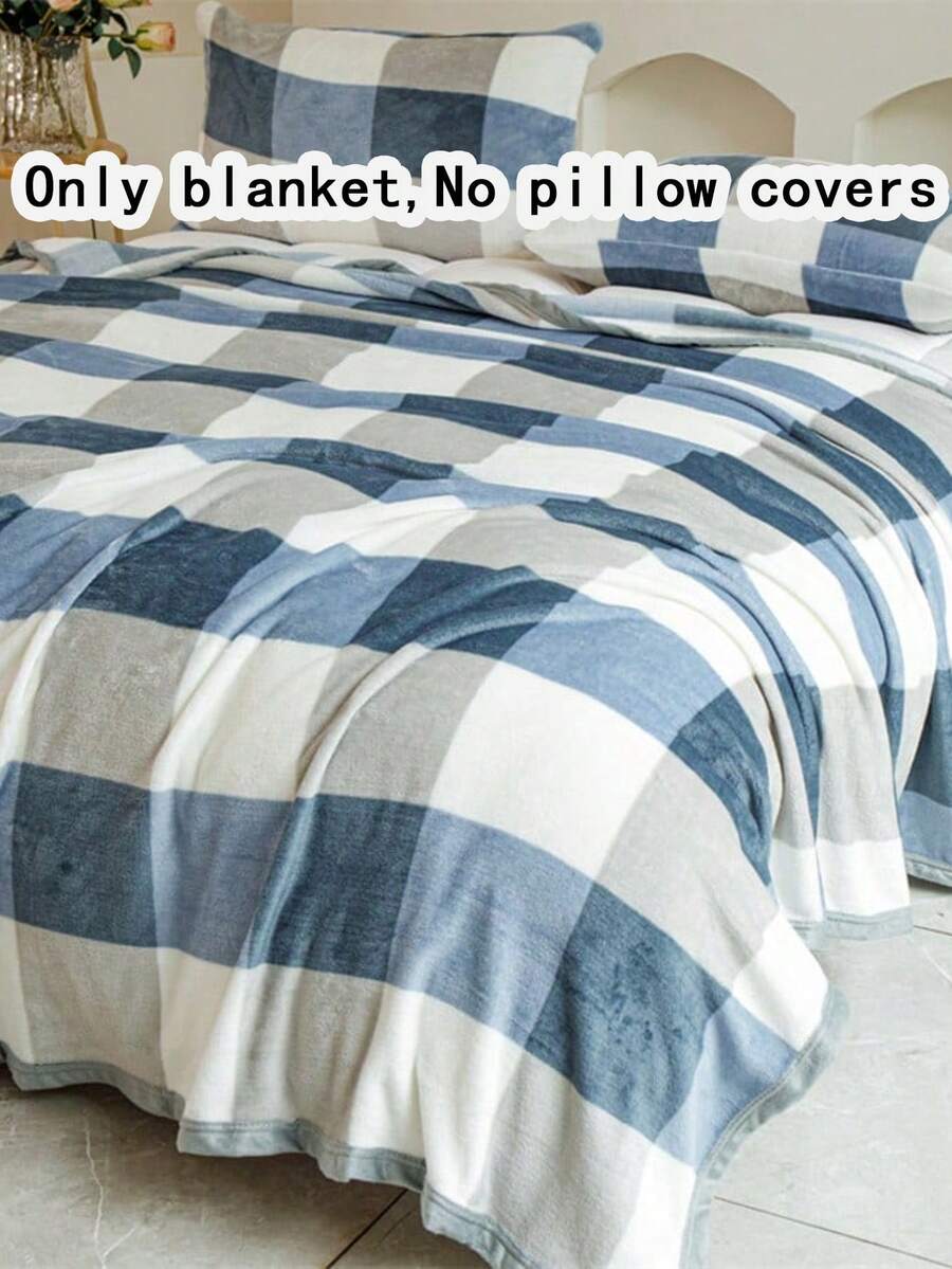 1pc Minimalist Plaid Pattern Blanket, Warm Thick Soft Comfortable Blanket, Plaid Print Pattern, For Home Decor, Suitable For Bed, Sofa, Office, Room Decor, Dorm, Machine Washable, Back To School Dorm Decor College Decor - Blue - View 1