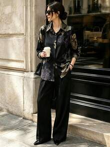 Plus Size Women Floral Print Long Sleeve Single-Breasted Casual Shirt Spring Vacation - Multicolor - View 1