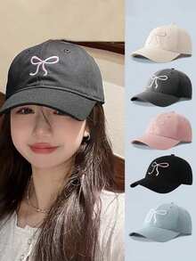 1件可調節棒球帽，粉色緞帶刺繡，可愛風格，適合四季，聚酯纖維材質，可折疊，拉鍊開合，女性完美禮物，刺繡棒球帽 - 彩色 - 查看 3