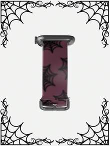 1pc Purple Black Spider Web Pattern Silicone Watch Band, Compatible With Apple Watch 38mm 40mm 41mm 42mm 44mm 45mm 46mm 49mm, Fashionable Personalized Soft Elastic Silicone Sports Strap, Compatible With Apple Watch Ultra 2 S11 S10 SE 9 8 7 SE 6 5 4 3 2 1, Halloween Costume Matching, Unisex Comfortable Replacement Band - Multicolor - View 5